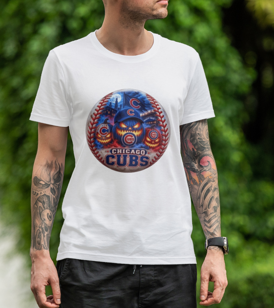 Chicago Cubs Wrigley Field Halloween Jack O' Lantern Baseball T-Shirt