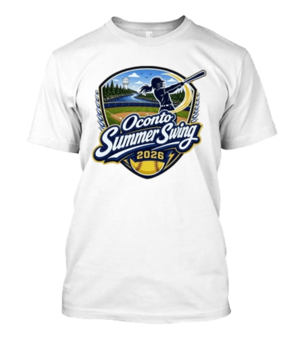 Oconto Summer Swing 2026 Baseball Event With Batter And Scenic Field T-Shirt
