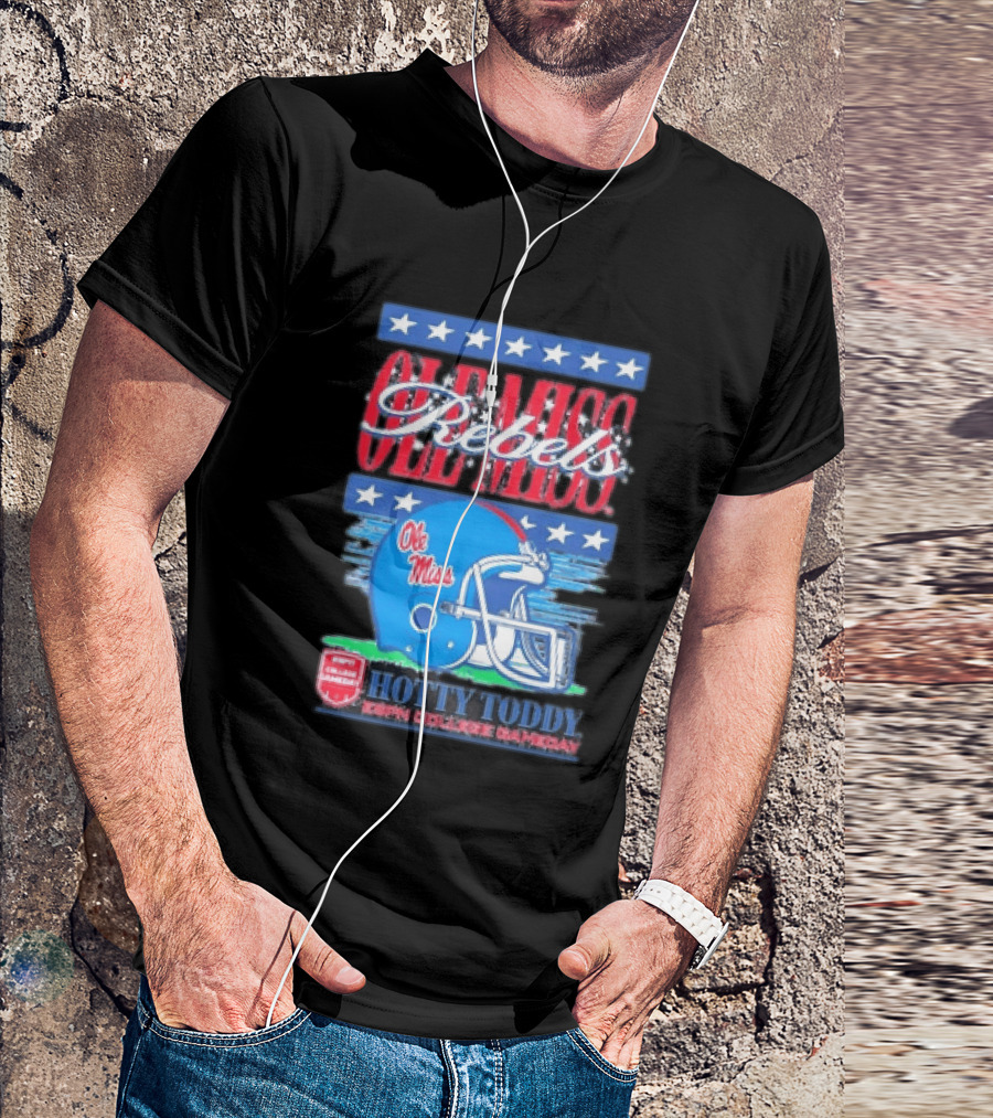 Ole Miss Rebels Hotty Toddy ESPN College Gameday Football Helmet Stars T-Shirt