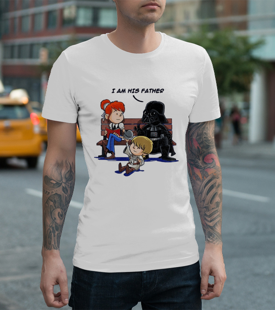 Darth Vader And Luke Skywalker I Am His Father Comic Style Bench Scene T-Shirt