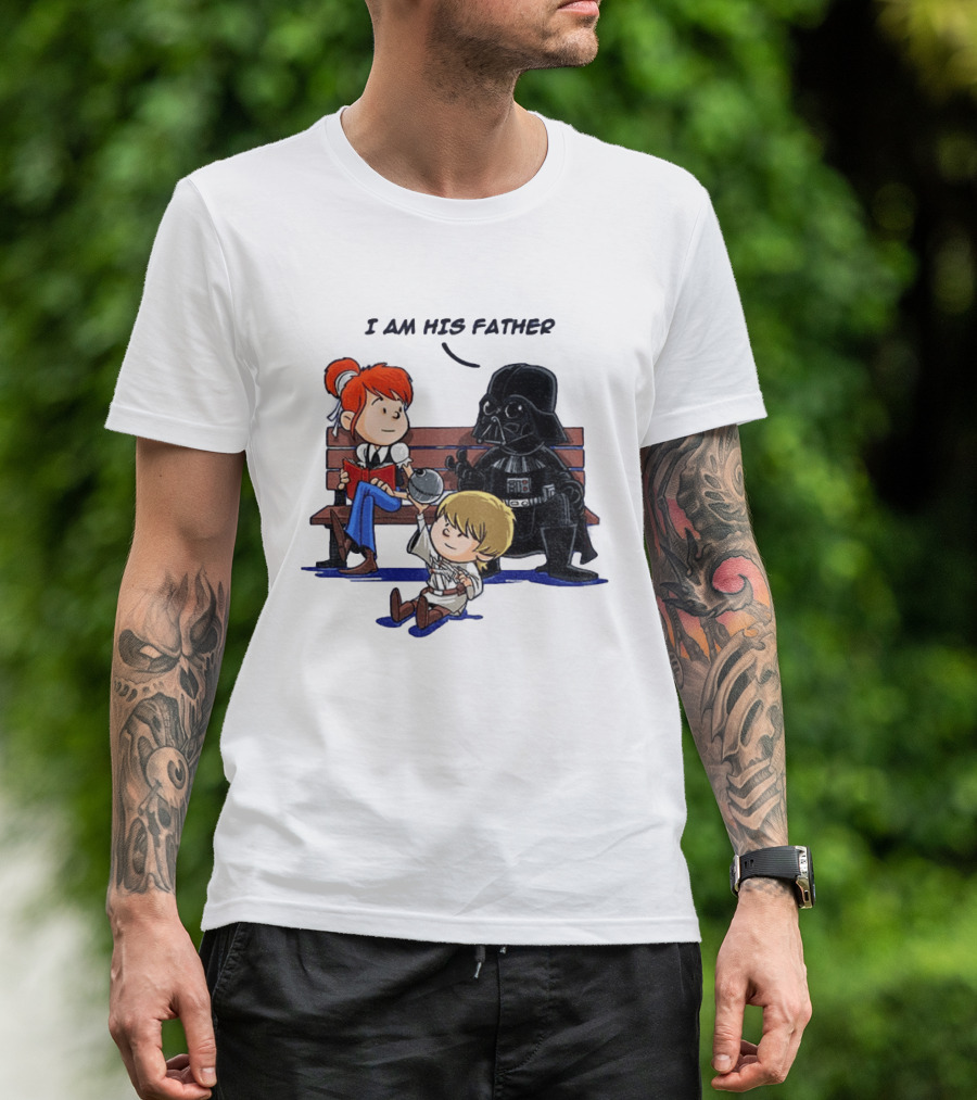 Darth Vader And Luke Skywalker I Am His Father Comic Style Bench Scene T-Shirt