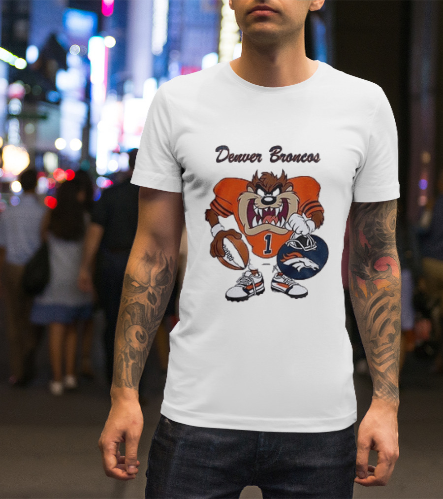 Denver Broncos Taz Looney Tunes Football Number 1 T-Shirt