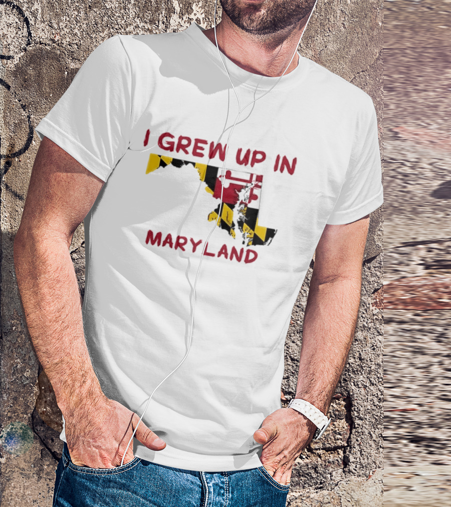 I Grew Up In Maryland State Map Flag T-Shirt