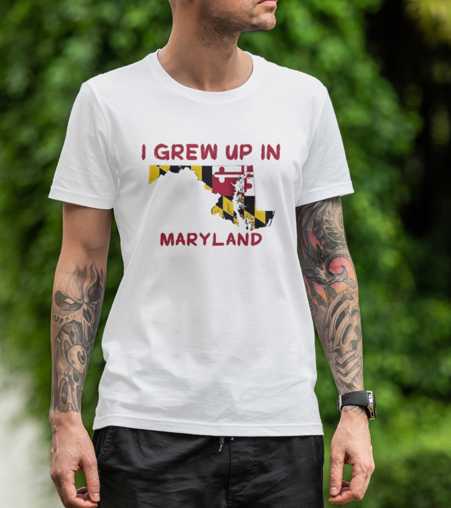 I Grew Up In Maryland State Map Flag T-Shirt