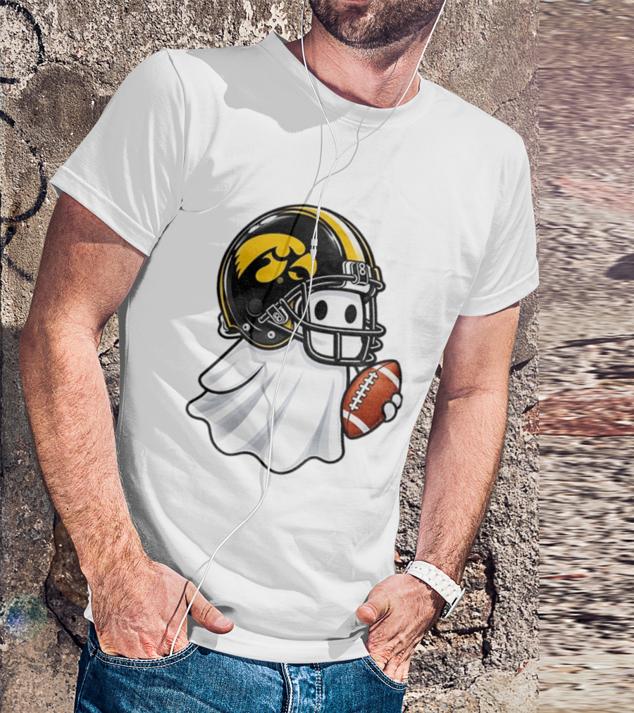 Iowa Hawkeyes Football Ghost Halloween Holding Football T-Shirt