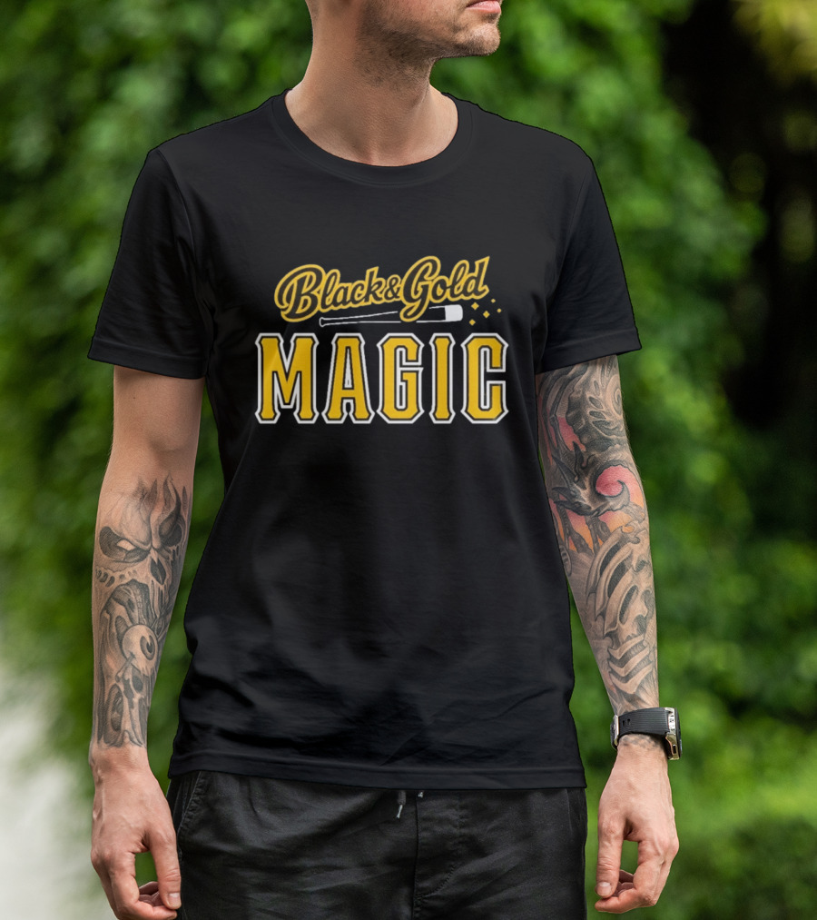 Black And Gold Magic Baseball Sports T-Shirt