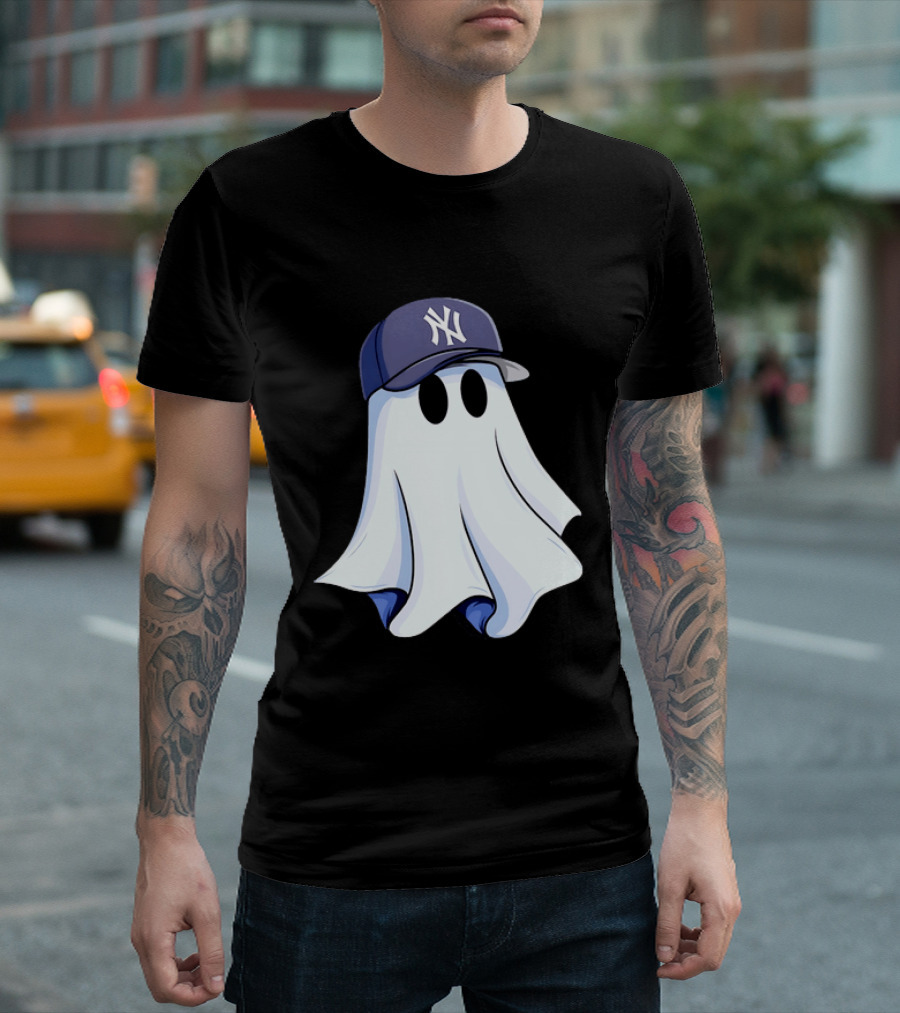 New York Yankees MLB Ghost Baseball Cap Halloween T-Shirt