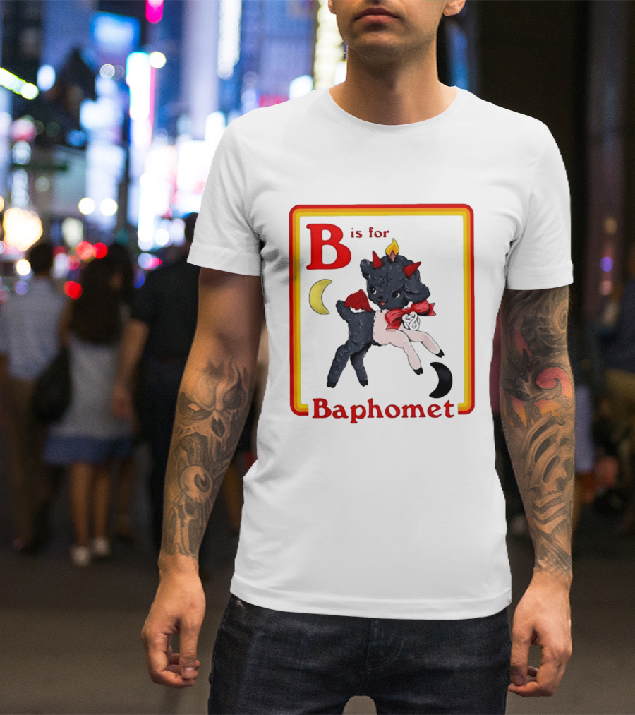 B Is For Baphomet Cartoon Baby Goat Pentacle Moon Horns Flame T-Shirt