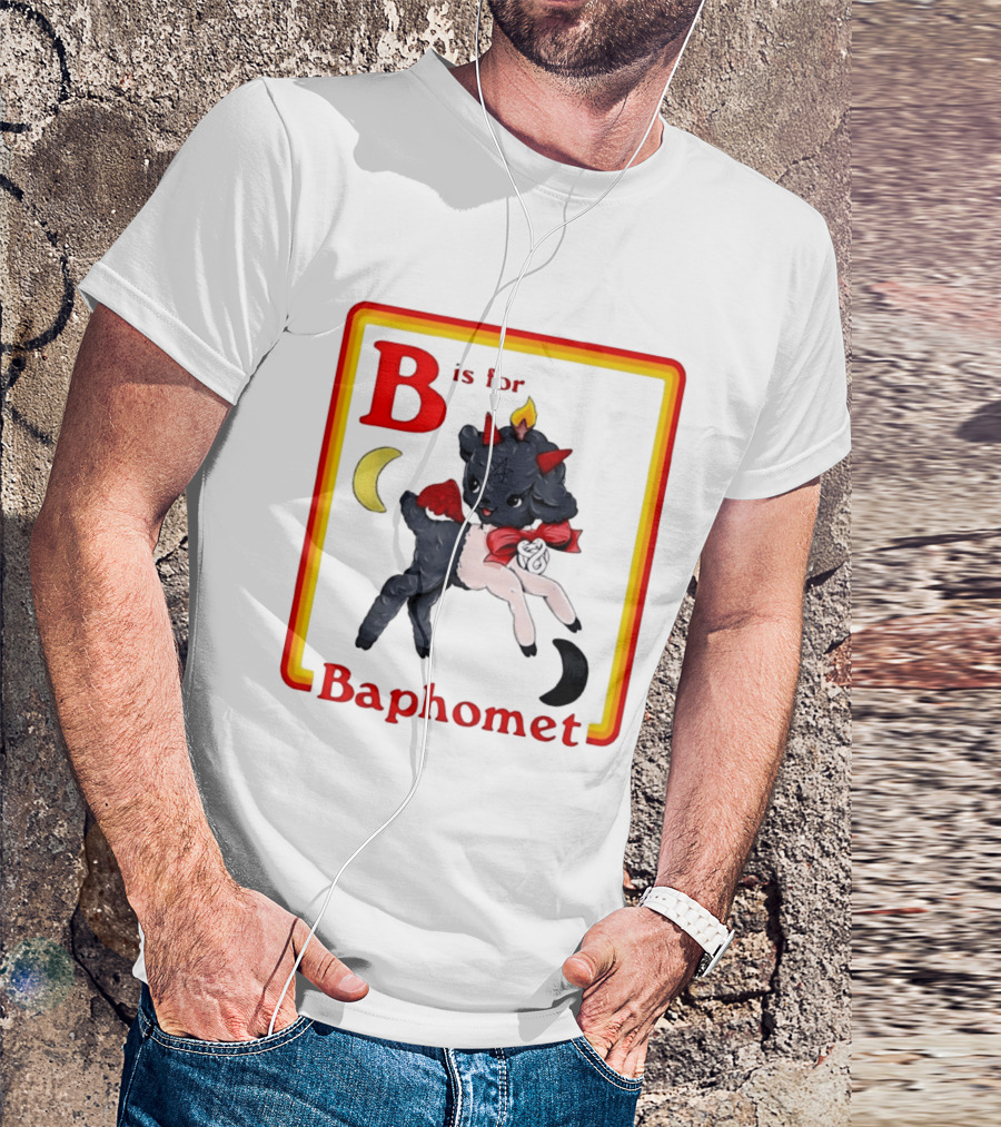 B Is For Baphomet Cartoon Baby Goat Pentacle Moon Horns Flame T-Shirt