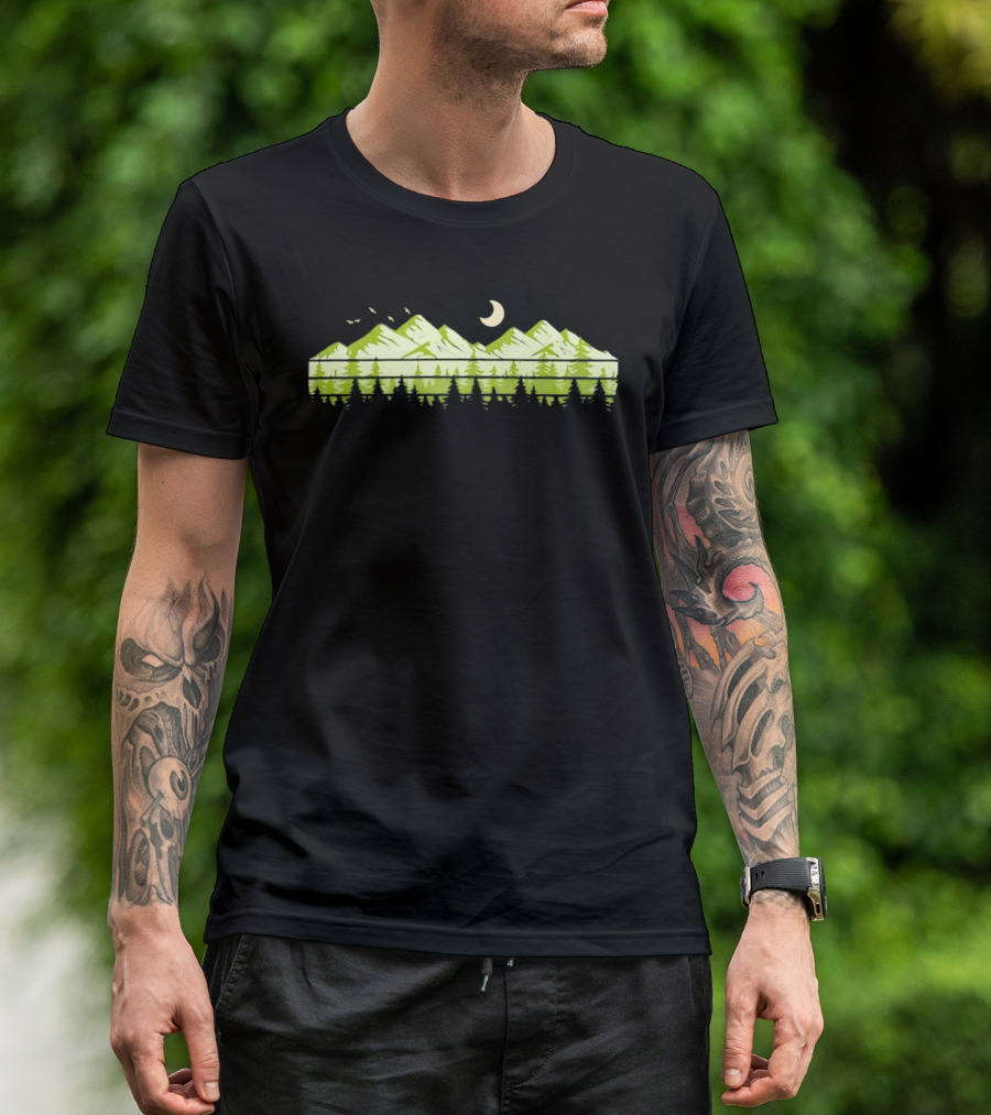 Forest Mountain Landscape Crescent Moon Nature Green National Park T-Shirt