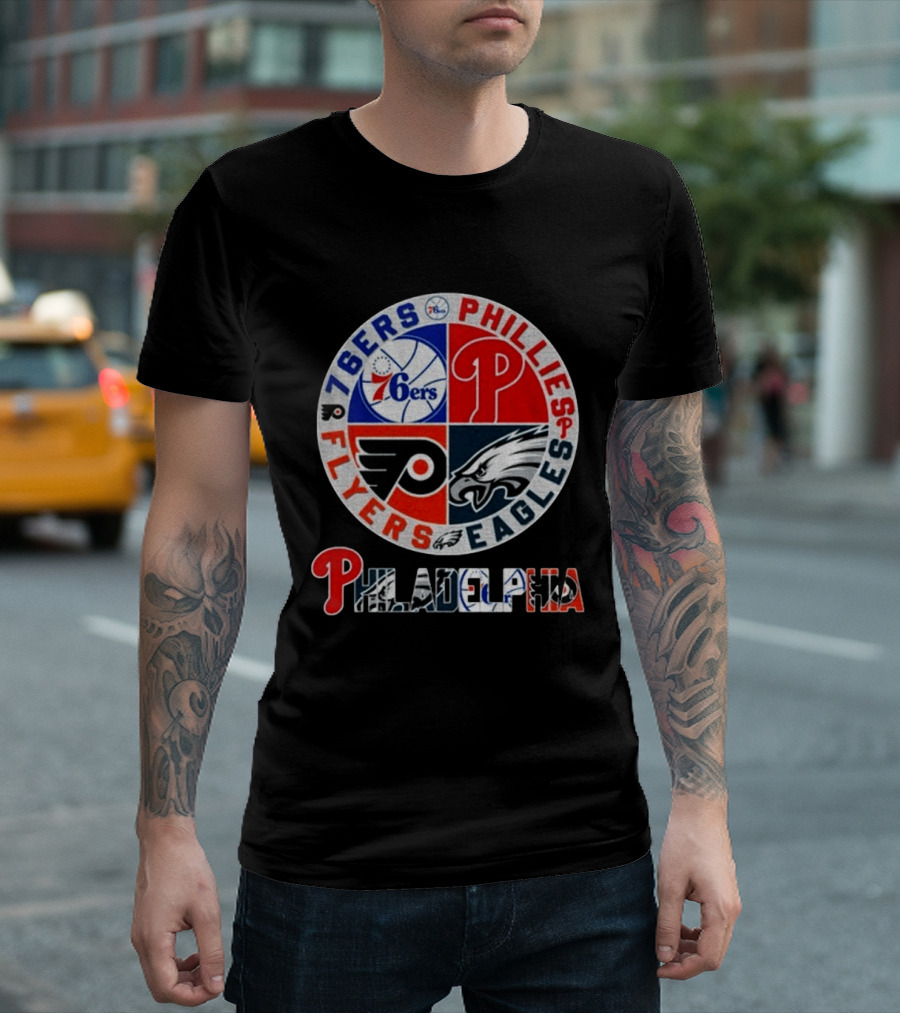 Philadelphia 76ers Phillies Flyers Eagles Sports Team Circle T-Shirt