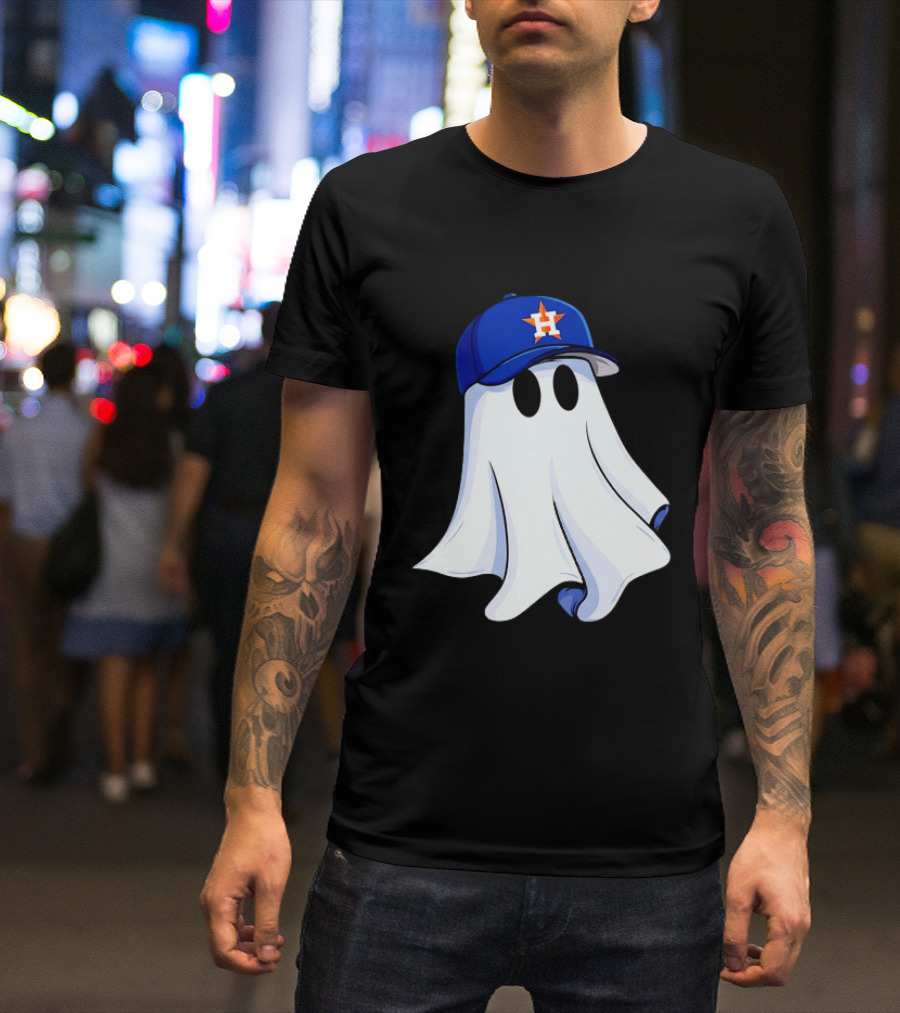 Houston Astros Halloween Ghost Wearing Baseball Cap T-Shirt