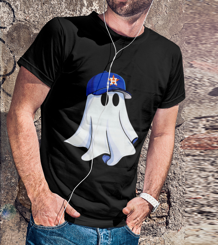 Houston Astros Halloween Ghost Wearing Baseball Cap T-Shirt