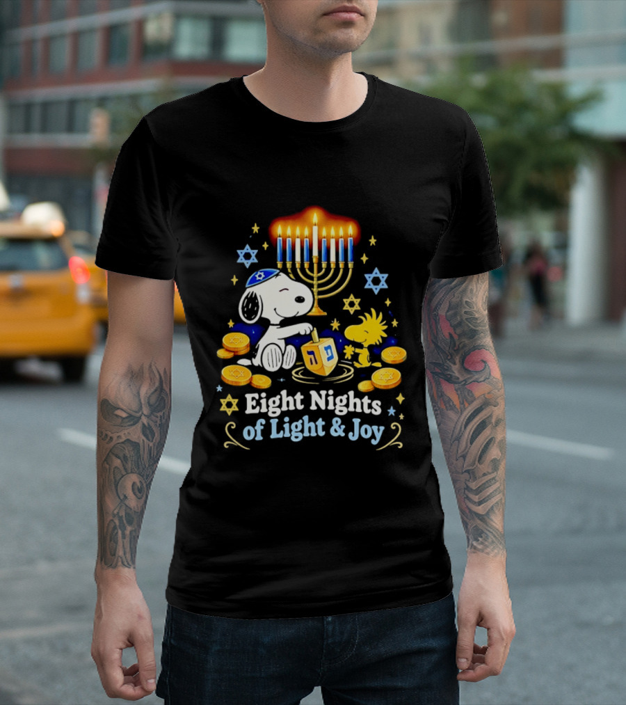 Snoopy Woodstock Hanukkah Menorah Eight Nights Of Light And Joy T-Shirt