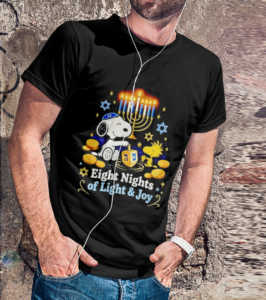 Snoopy Woodstock Hanukkah Menorah Eight Nights Of Light And Joy T-Shirt