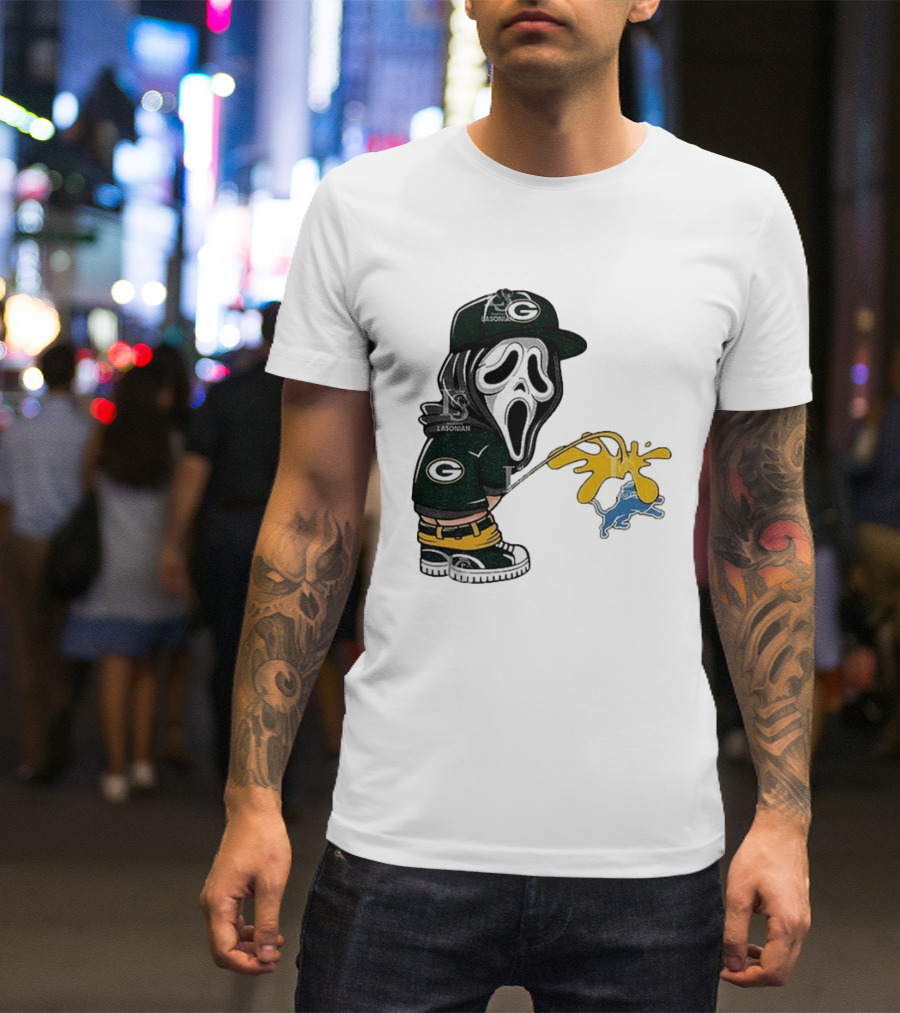 Green Bay Packers Ghostface Pissing On Detroit Lions NFL Rivalry T-Shirt