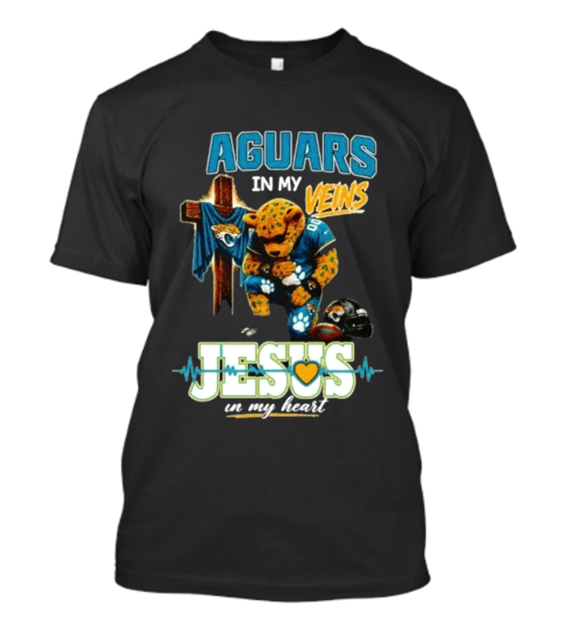 Jaguars In My Veins Jesus In My Heart Jacksonville Jaguars Football Fan Faith T-Shirt