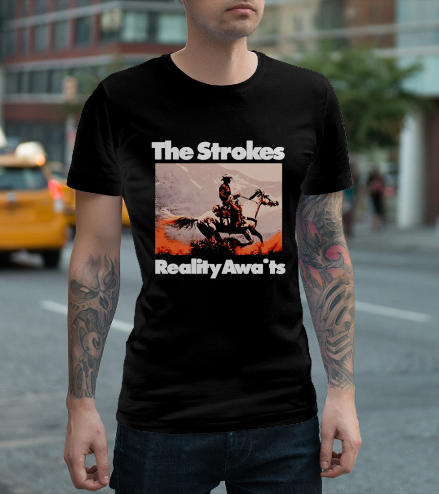 The Strokes Reality Awaits Cowboy On Horseback In Mountains Indie Rock Band T-Shirt