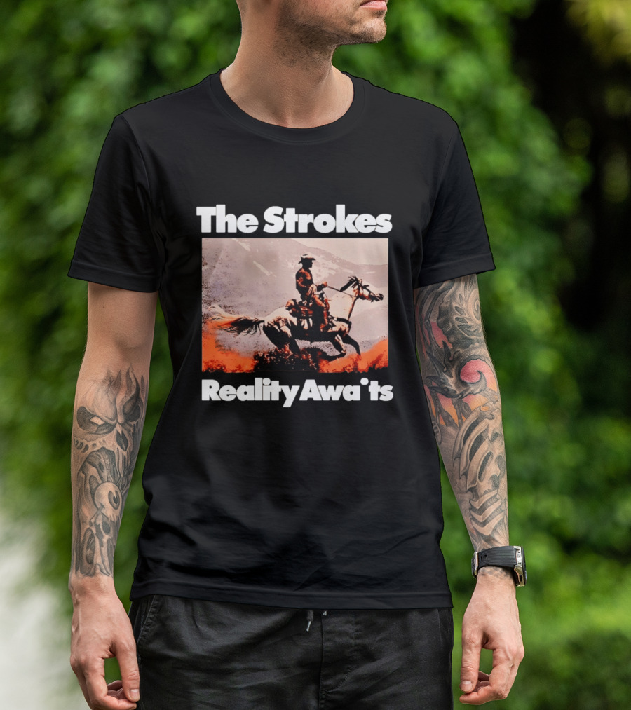 The Strokes Reality Awaits Cowboy On Horseback In Mountains Indie Rock Band T-Shirt