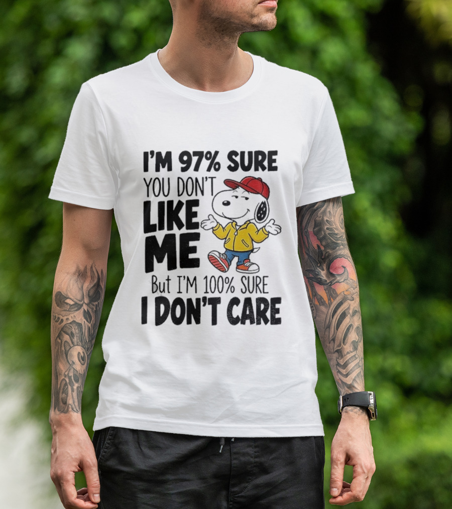 I'm 97% Sure You Don't Like Me But I'm 100% Sure I Don't Care Snoopy Red Hat Yellow Jacket T-Shirt