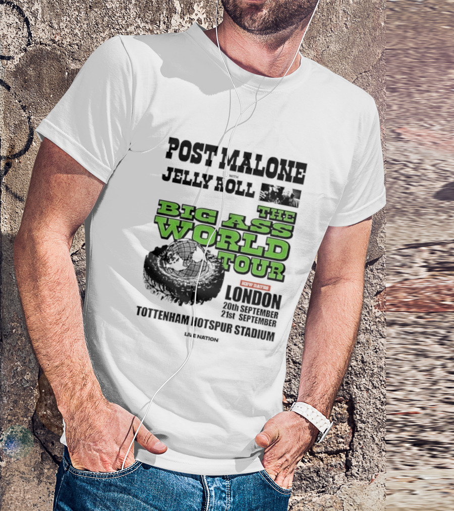 Post Malone Jelly Roll Live Nation The Big Ass World Tour London Tottenham Hotspur Stadium 2023 T-Shirt