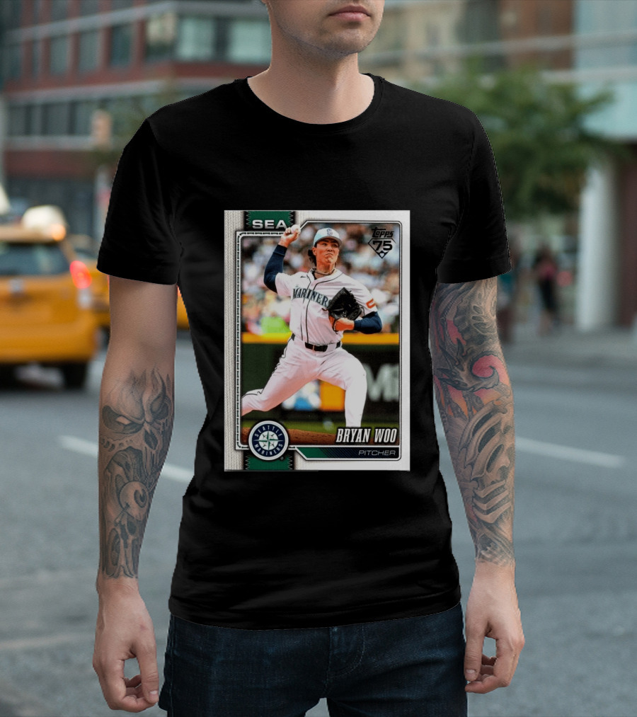 2026 Topps 75th Anniversary Seattle Mariners Bryan Woo Pitcher SEA T-Shirt