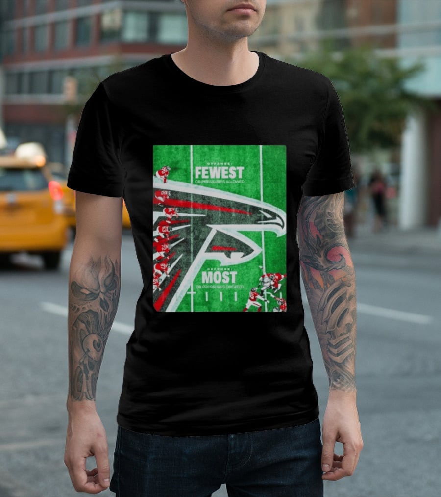 Atlanta Falcons Offense Fewest QB Pressures Allowed Defense Most Pressures Created T-Shirt