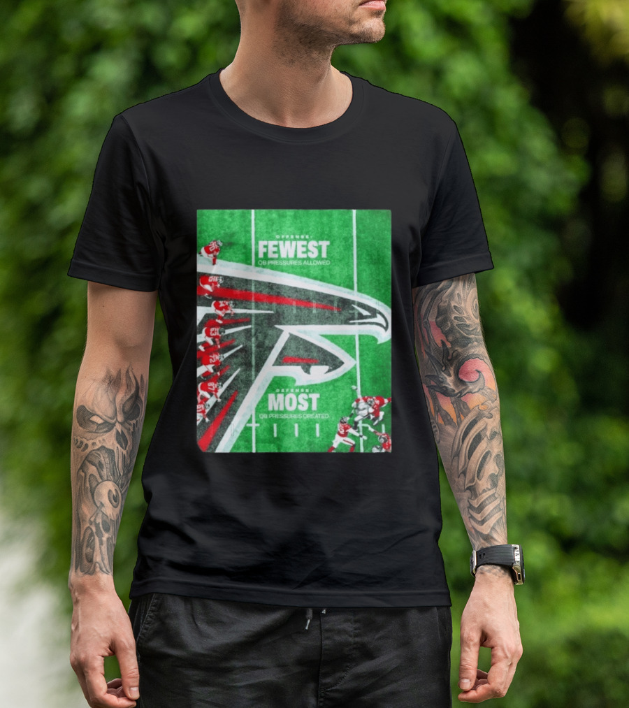 Atlanta Falcons Offense Fewest QB Pressures Allowed Defense Most Pressures Created T-Shirt