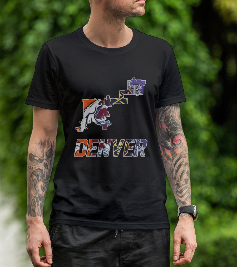 Denver Broncos Nuggets Avalanche Rockies Team Map T-Shirt