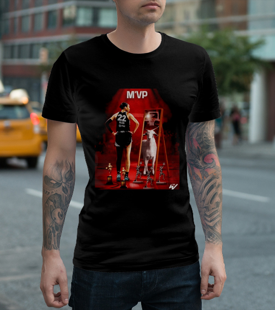 MVP A'ja Wilson Las Vegas Number 22 Goat Reflection Trophies T-Shirt