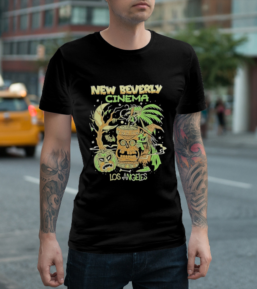 New Beverly Cinema Los Angeles Tiki Witch Halloween Spooky Tropical Retro Vibes T-Shirt