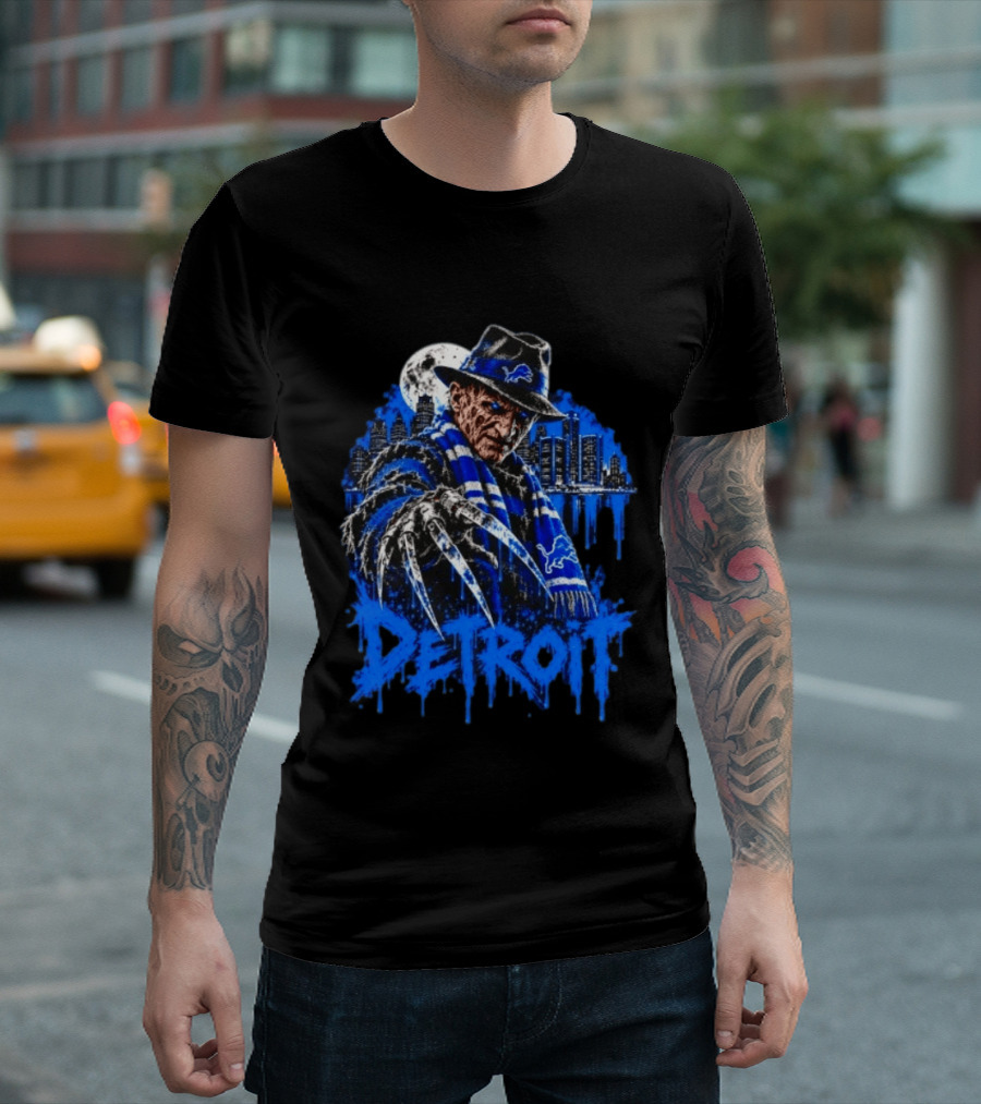 Freddy Krueger Detroit Lions Claw Moon City Skyline Halloween T-Shirt