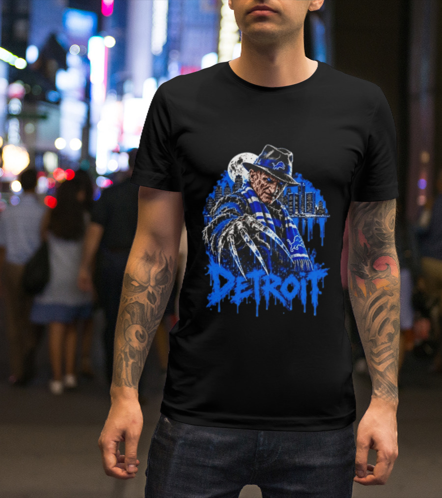 Freddy Krueger Detroit Lions Claw Moon City Skyline Halloween T-Shirt