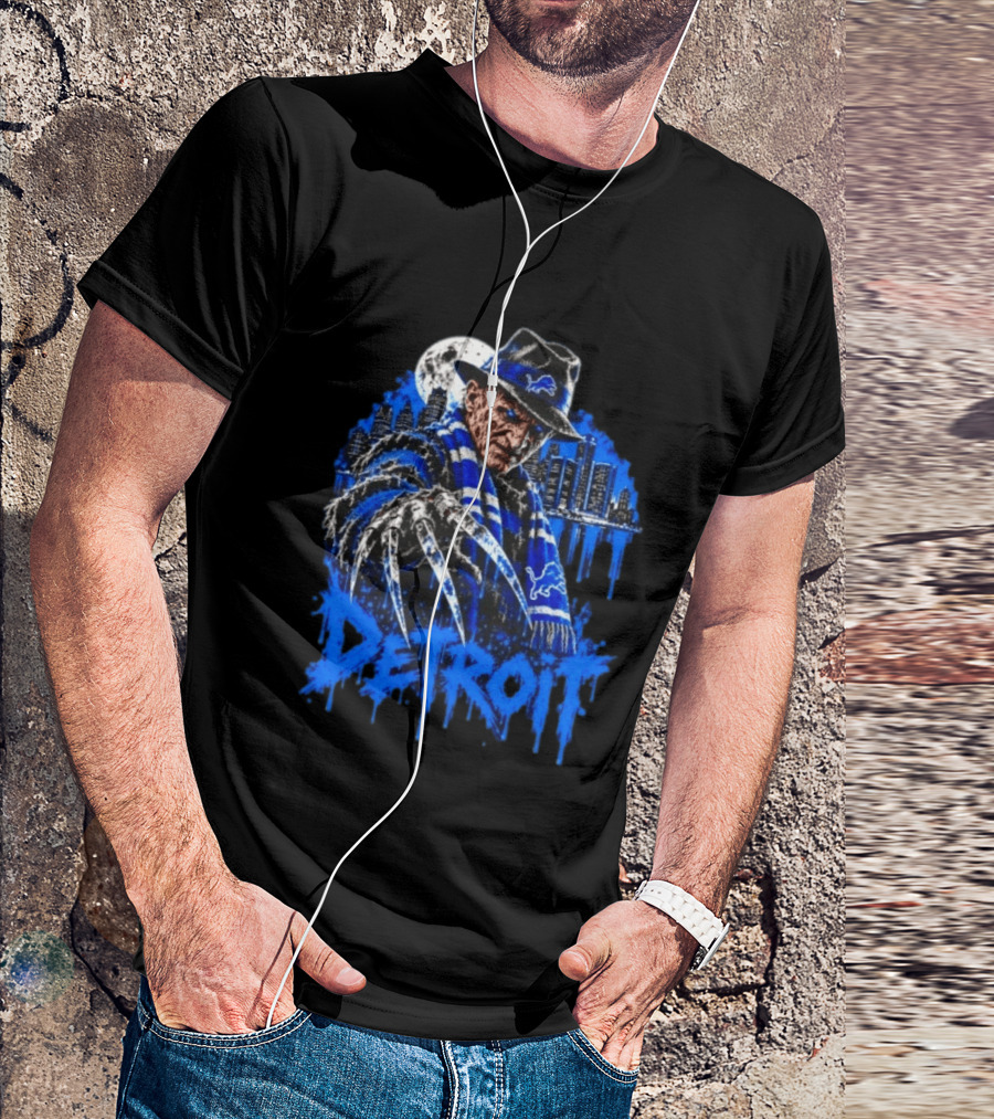 Freddy Krueger Detroit Lions Claw Moon City Skyline Halloween T-Shirt