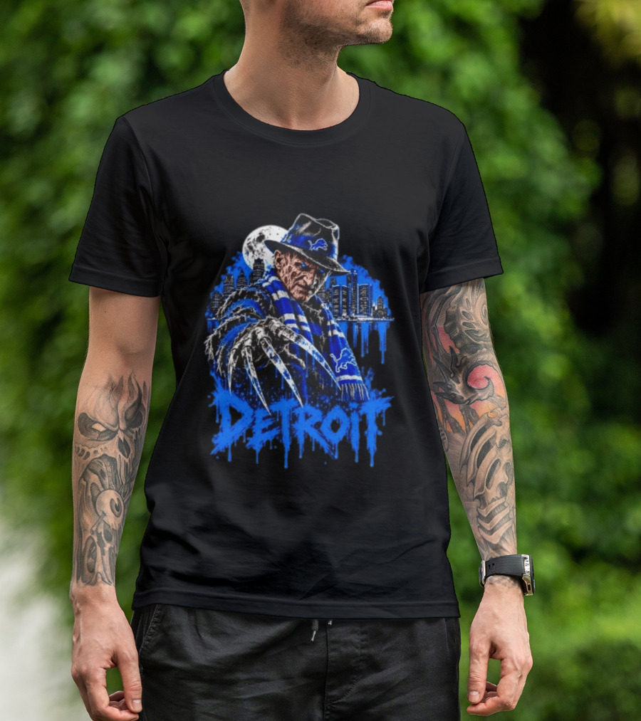 Freddy Krueger Detroit Lions Claw Moon City Skyline Halloween T-Shirt