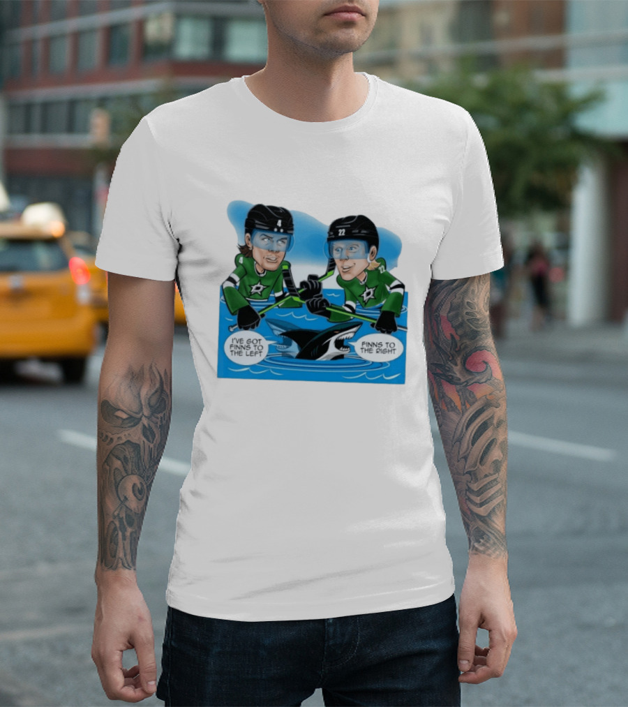 Dallas Stars Finns To The Left Finns To The Right Cartoon Hockey Players T-Shirt