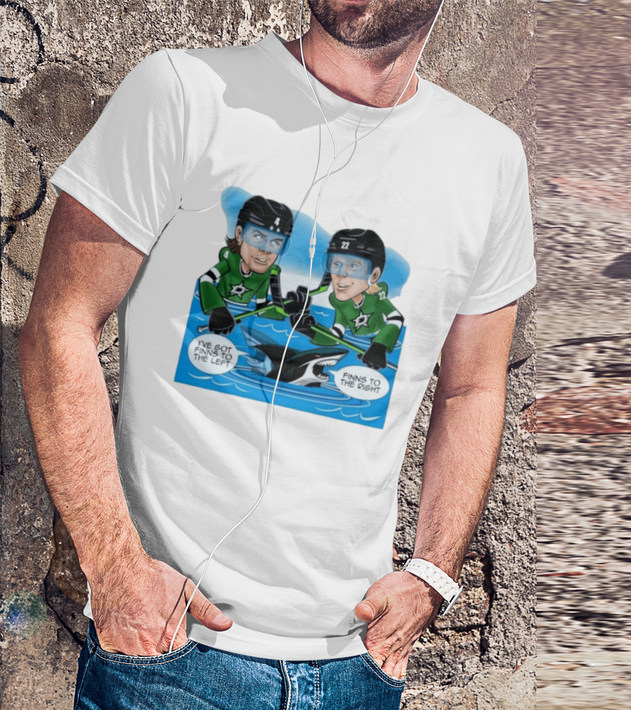 Dallas Stars Finns To The Left Finns To The Right Cartoon Hockey Players T-Shirt