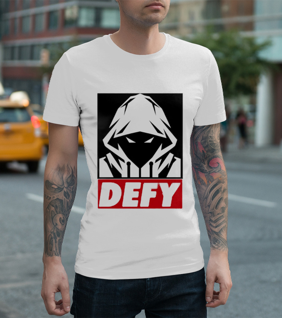 Defy Hooded Figure Streetwear Urban Fashion T-Shirt