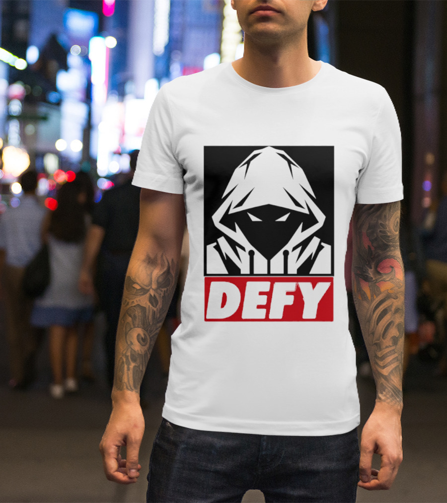 Defy Hooded Figure Streetwear Urban Fashion T-Shirt