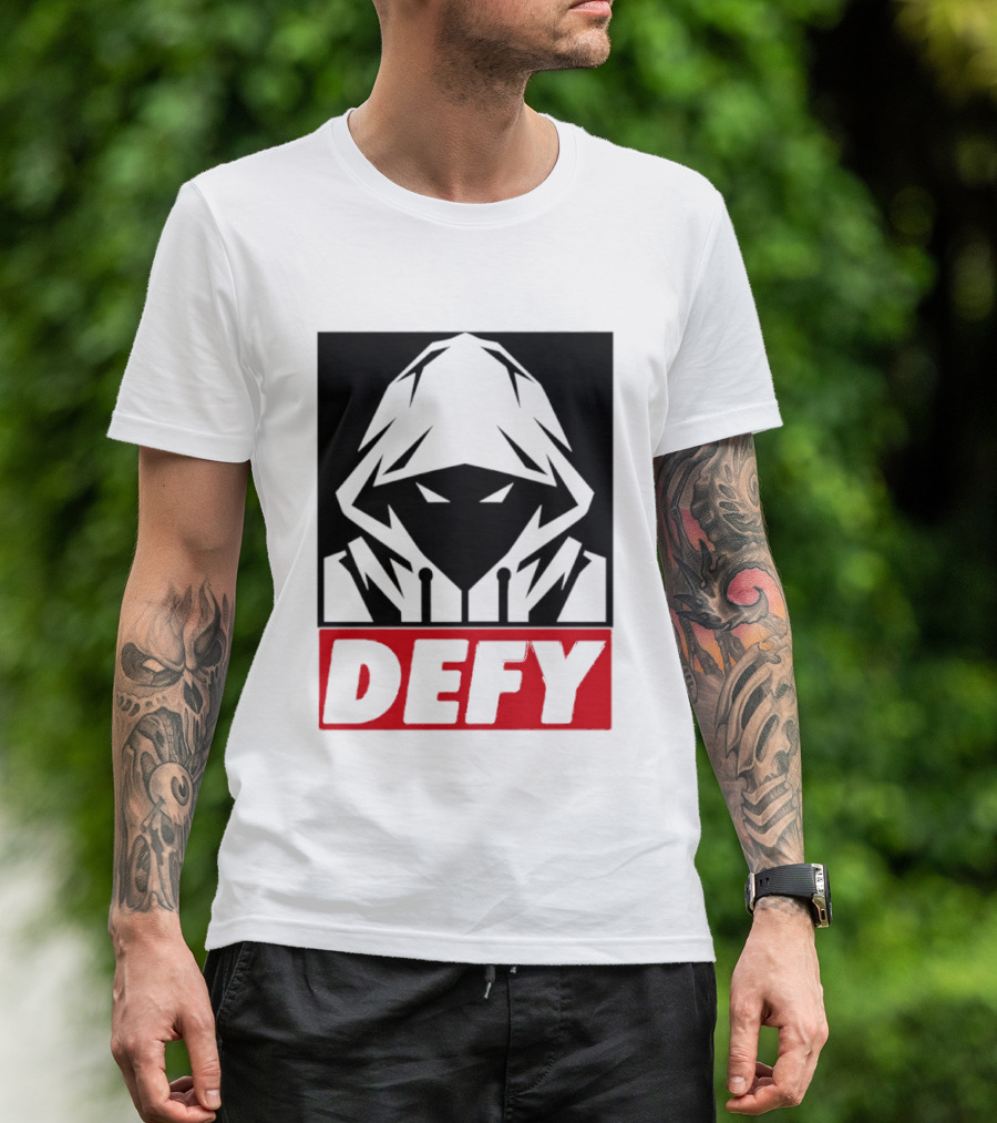 Defy Hooded Figure Streetwear Urban Fashion T-Shirt