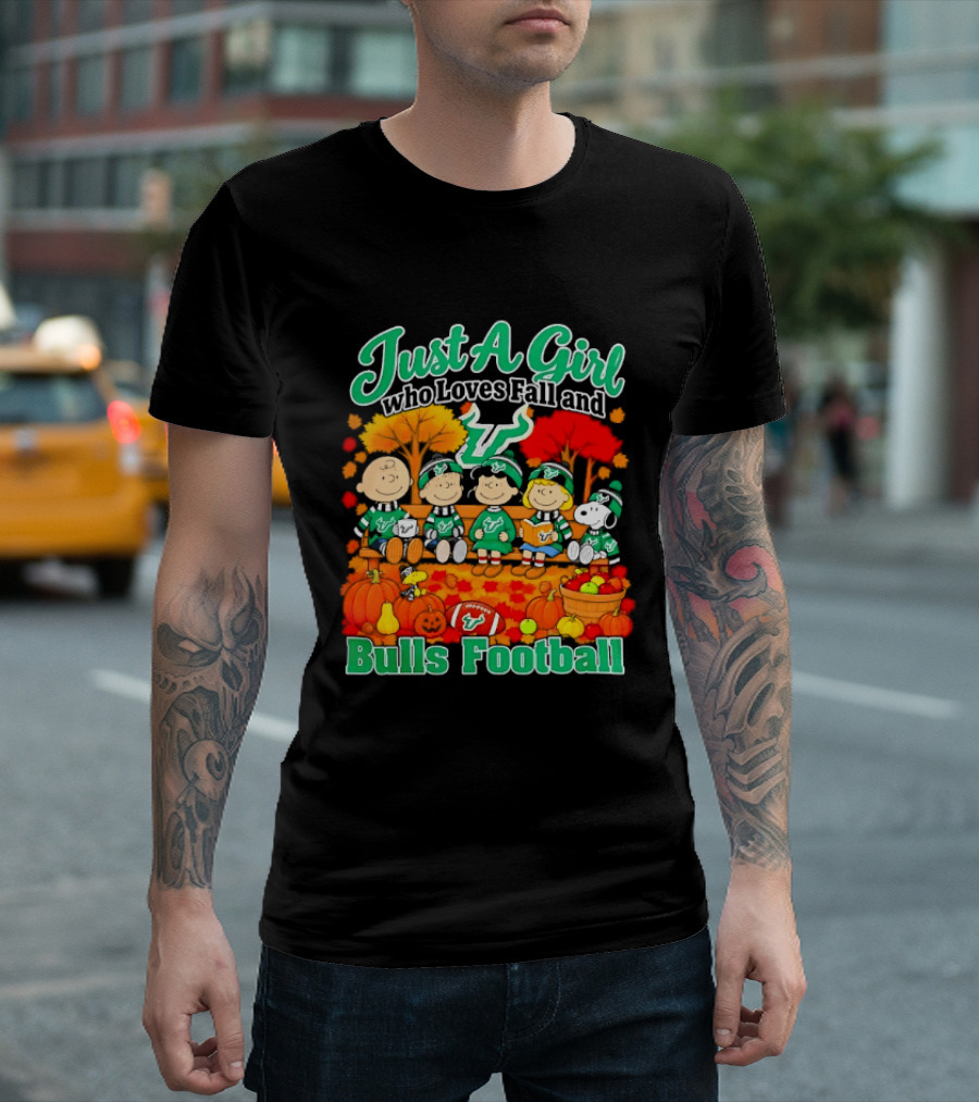 South Florida Bulls Charlie Brown Snoopy Just A Girl Who Loves Fall Football T-Shirt