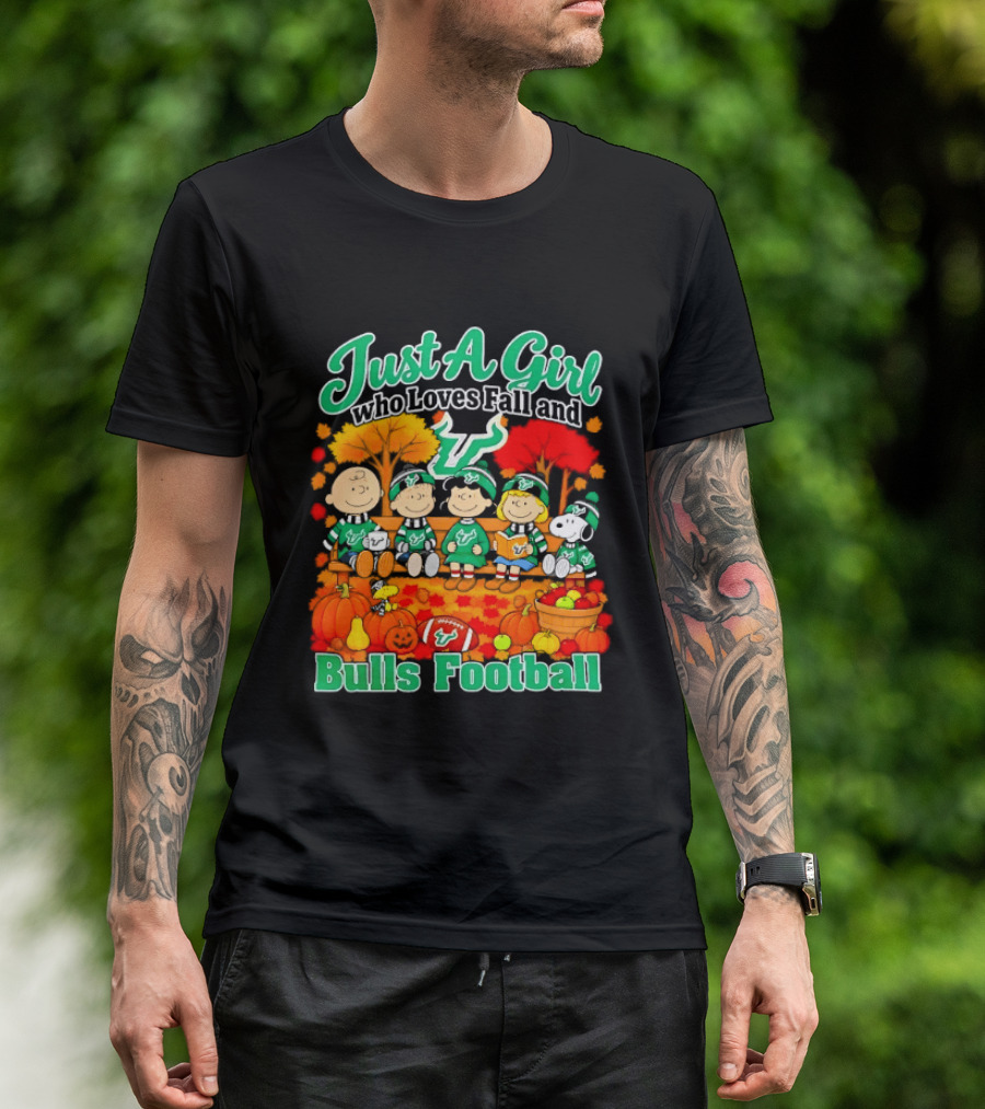 South Florida Bulls Charlie Brown Snoopy Just A Girl Who Loves Fall Football T-Shirt