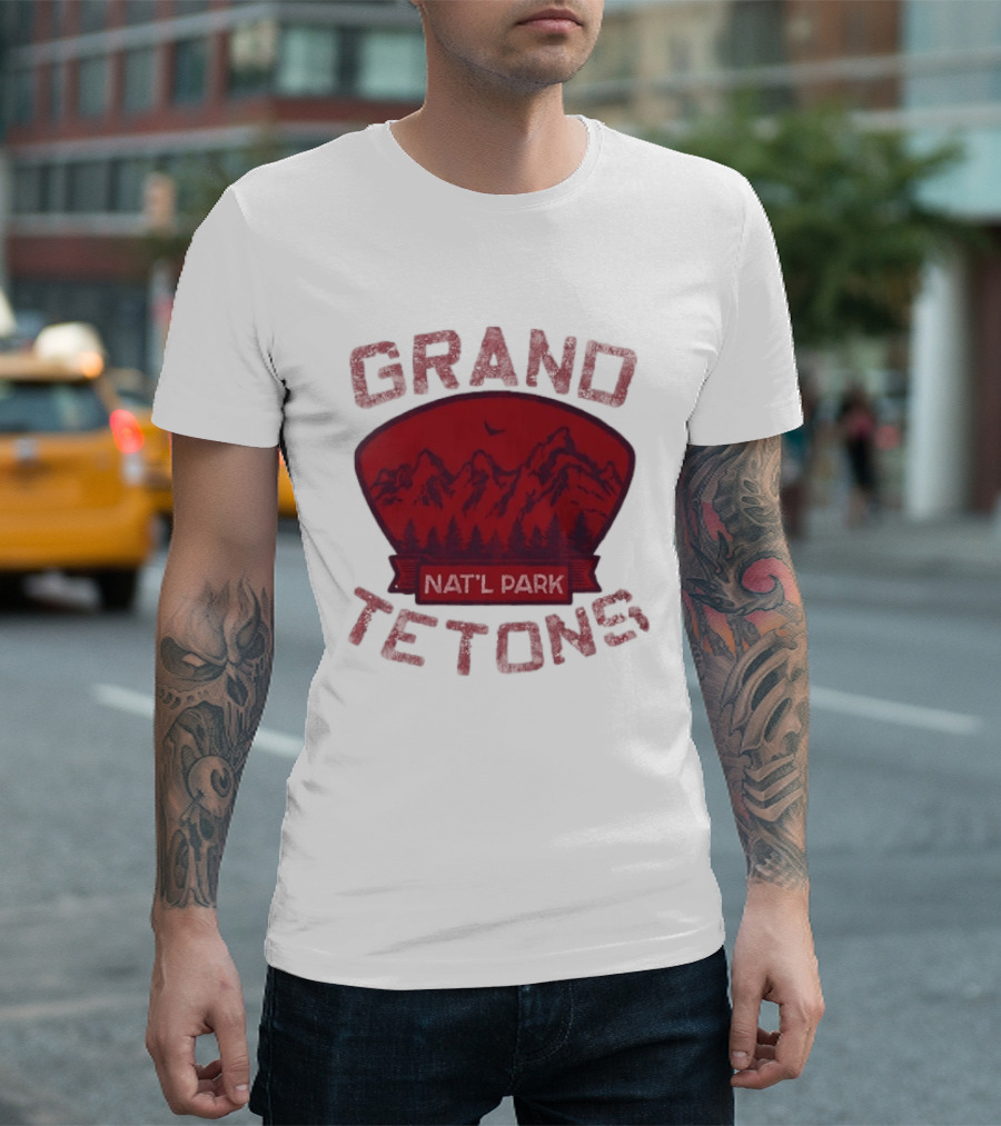 Grand Tetons Nat'l Park Distressed Mountain Landscape T-Shirt
