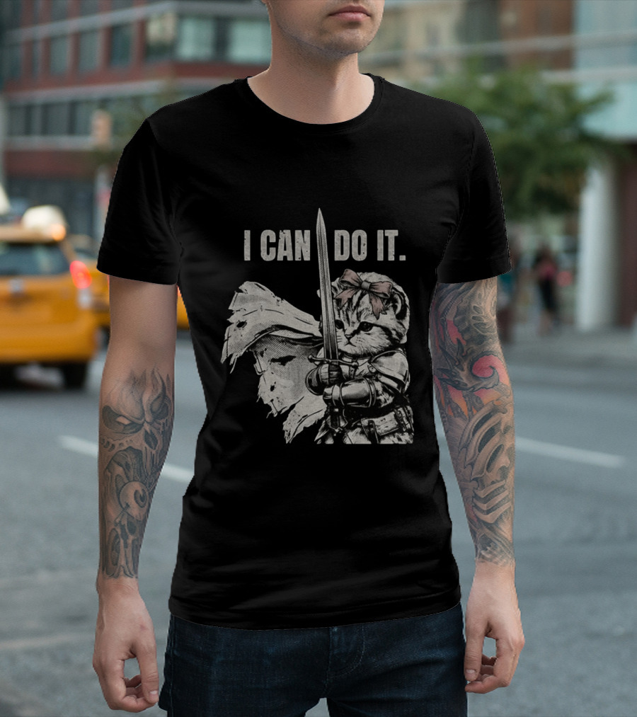Kitten Knight I Can Do It Sword Meme T-Shirt