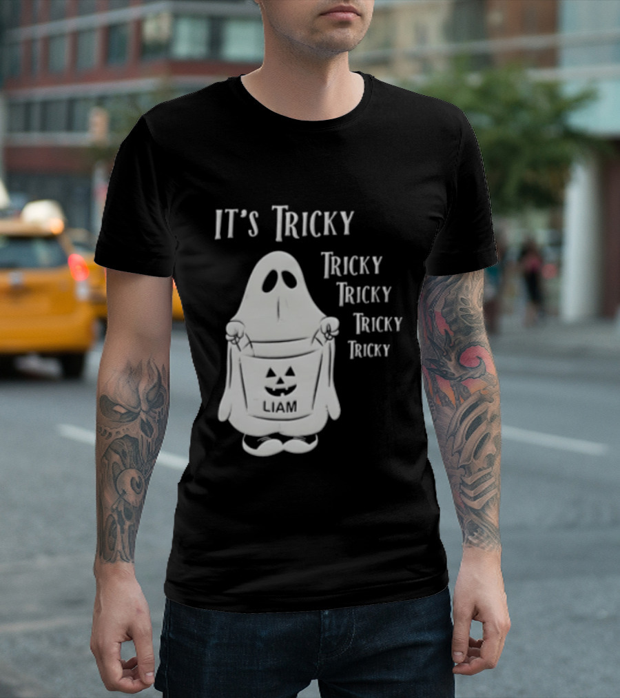 It's Tricky Ghost Holding Jack O Lantern Bucket Halloween T-Shirt