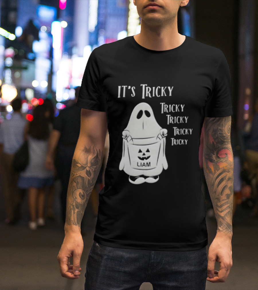 It's Tricky Ghost Holding Jack O Lantern Bucket Halloween T-Shirt