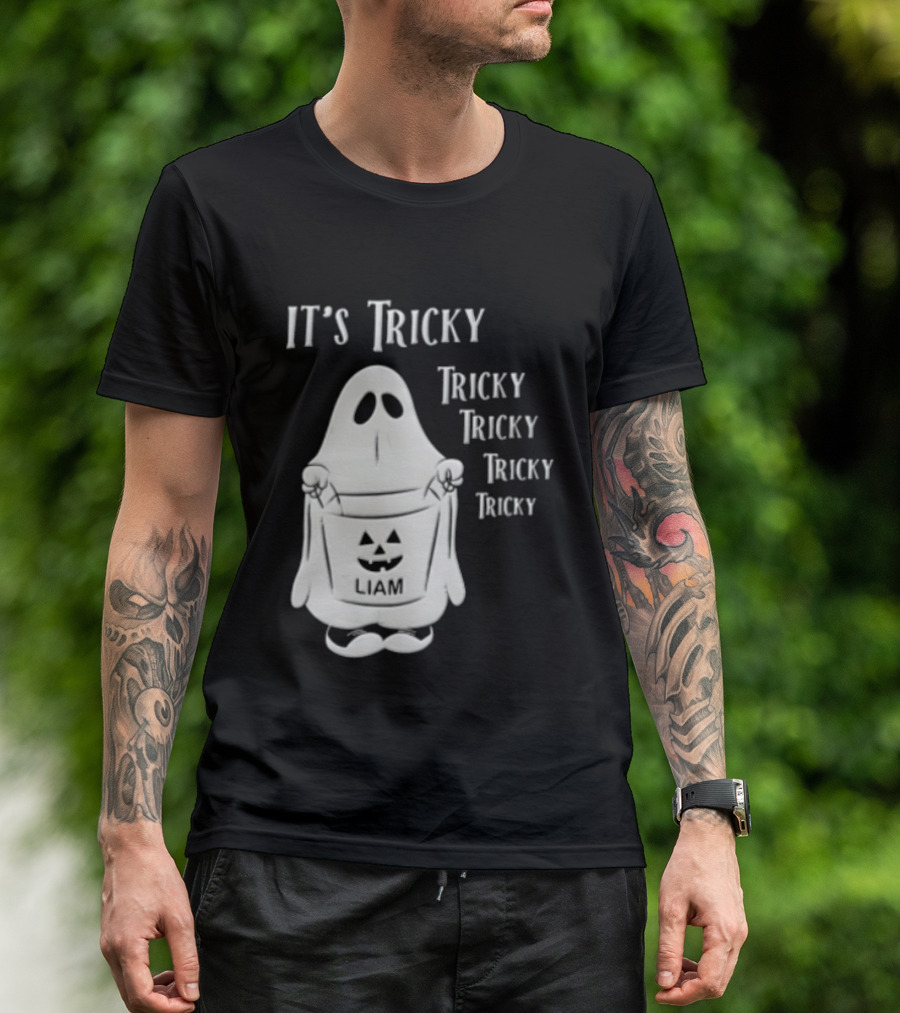It's Tricky Ghost Holding Jack O Lantern Bucket Halloween T-Shirt