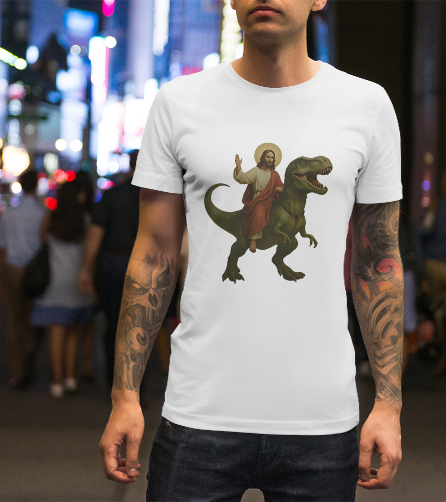 Jesus Riding Tyrannosaurus Rex Dinosaur T-Shirt