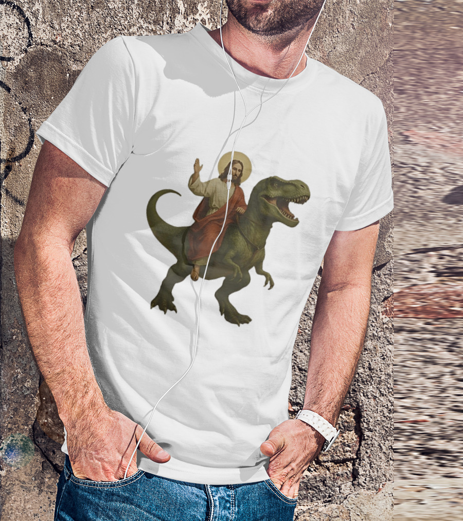 Jesus Riding Tyrannosaurus Rex Dinosaur T-Shirt