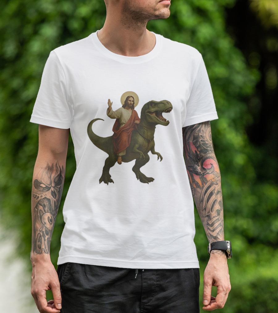 Jesus Riding Tyrannosaurus Rex Dinosaur T-Shirt